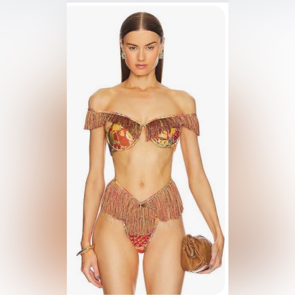Andrea Iyamah EYO BIKINI - KOLA Multicolor Fringe Off-Shoulder Bikini